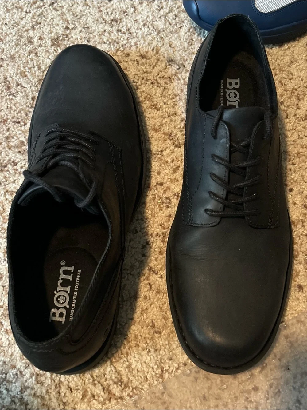 Born Black Leather Briggs Derby Oxford Shoes with Lace-Up Closure Sz13 NEW